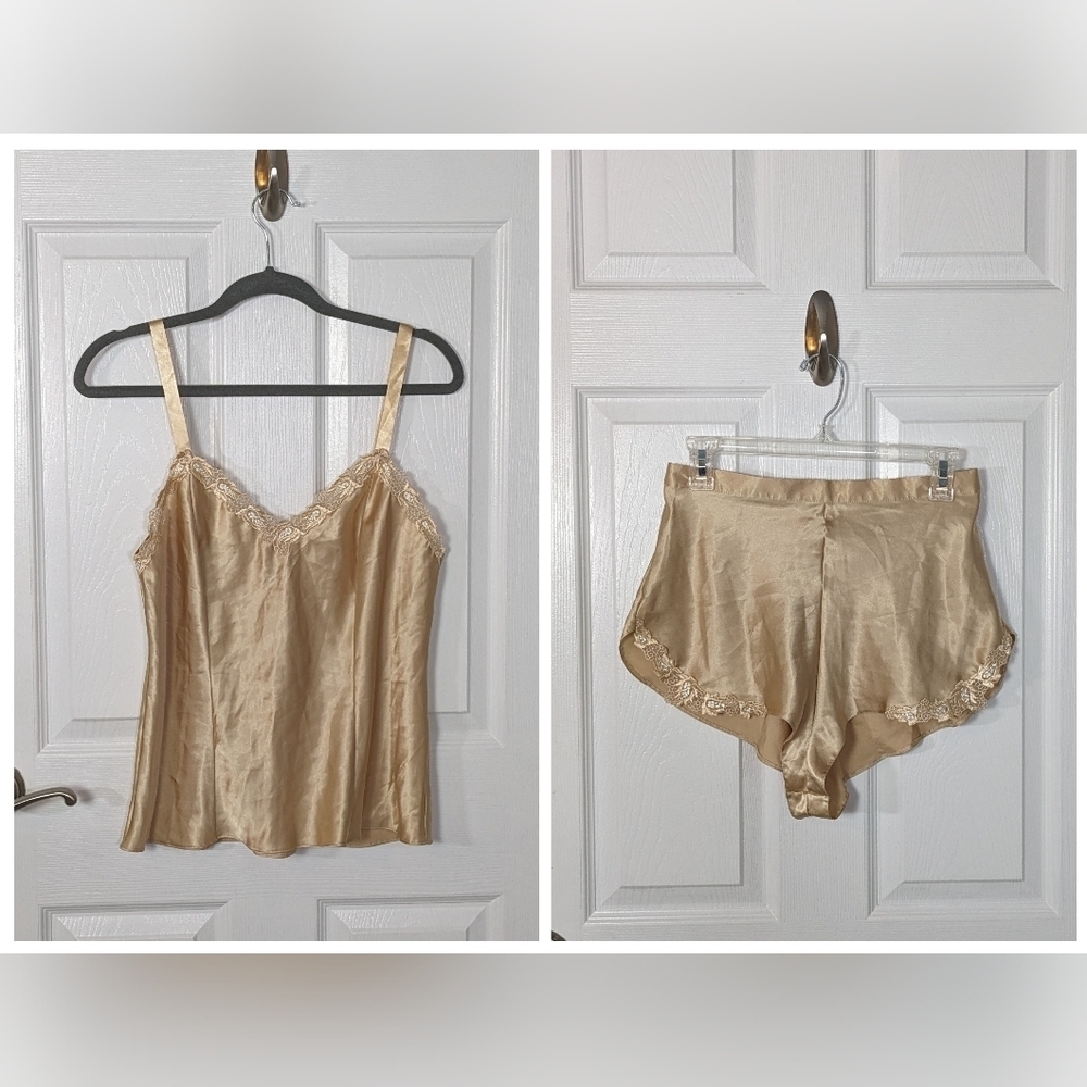 Vintage 80s St. Michael Marks & Spencer Gold Satin Cami/Shorts Set - Rare Set
